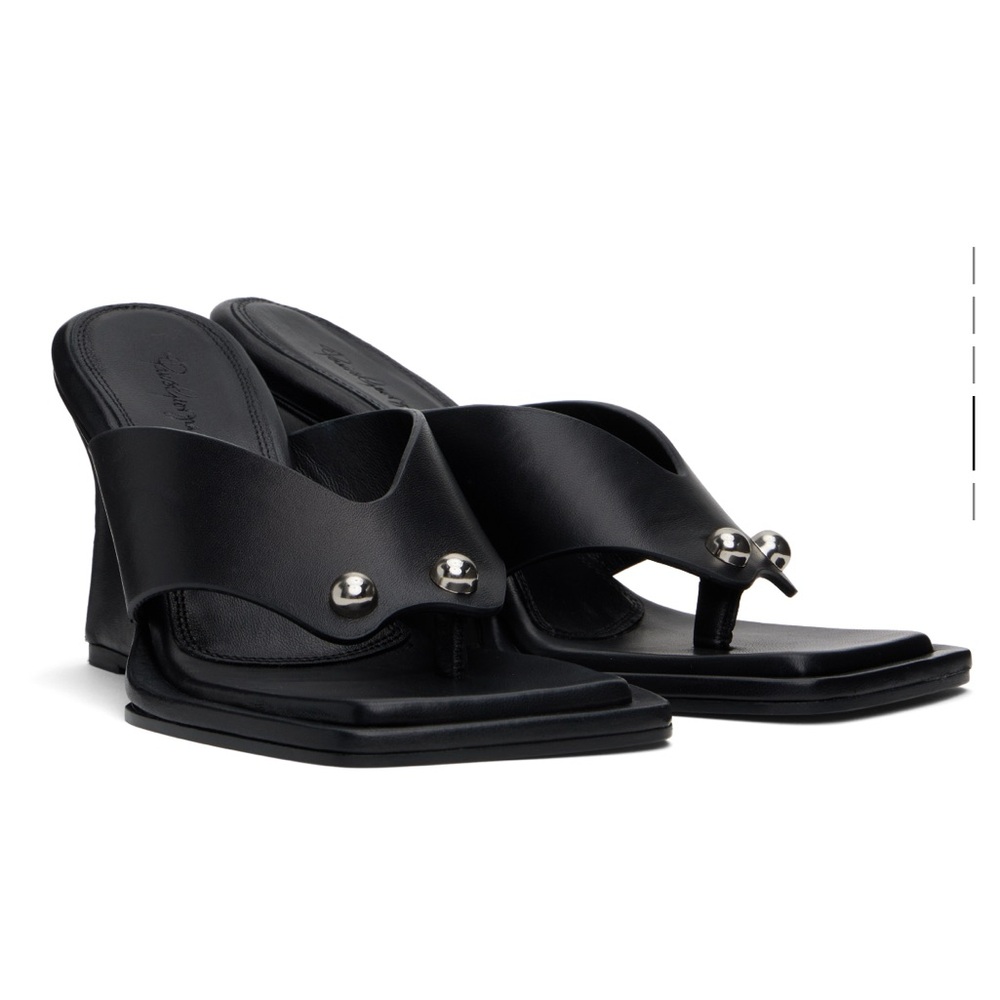 Paris Georgia Dune Black Wedge Sandals with Silver Accents